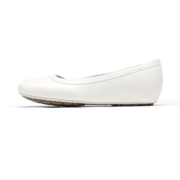 Low Wedge Round Toe Flat Shoes - WHITE PU - 1